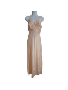 Vtg Gilead Satin Slip Dress Pink Lace Ruffle Bridal Cottagecore Romantic